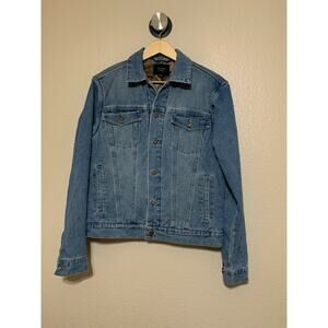 TRIOT Los Angeles Mens Quilted Camo-Lined Denim Jean Trucker Jacket